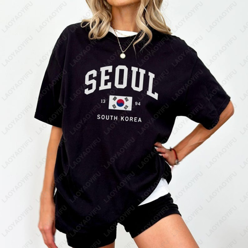Street Fashion Seoul - Seul bandeira sul-coreana unissex camisetas vintage