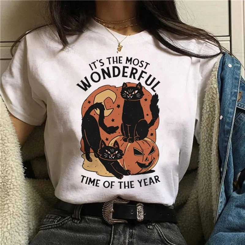 Street Fashion Asian - Desenhos animados gato do halloween camiseta