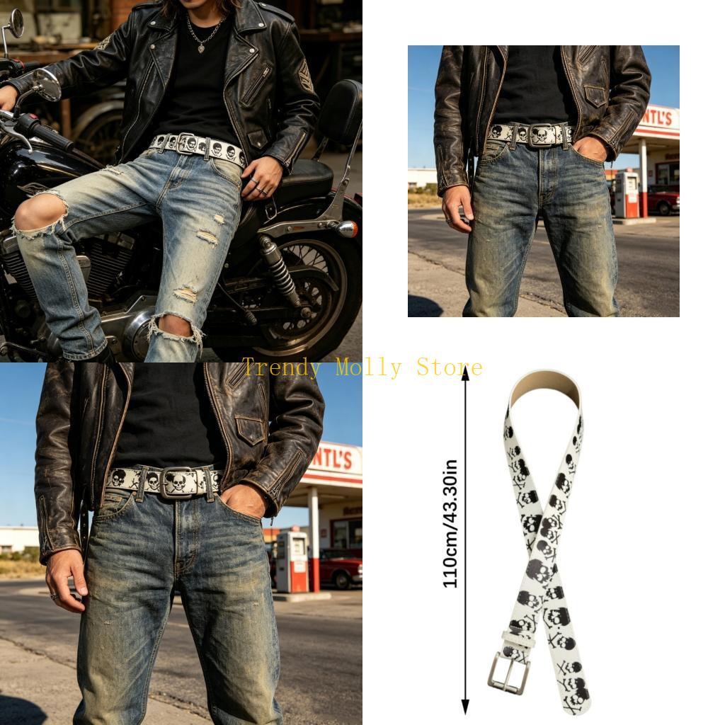 Street Fashion Reference - N5KB Modern Skull Art PU Cinto