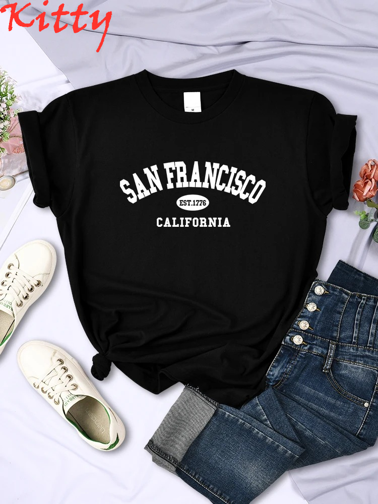 Street Fashion California - Camiseta Feminina Casual Respirável de Manga