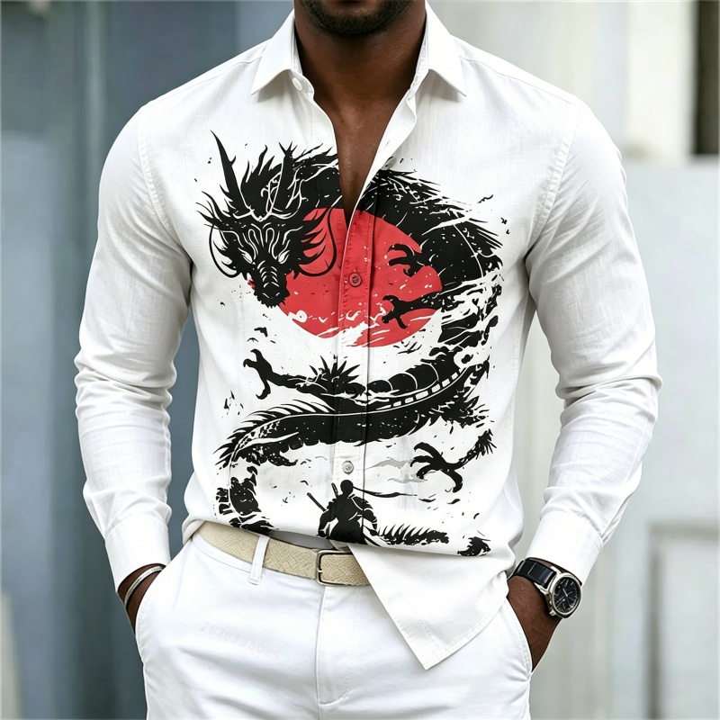 Fashion Streetwear - Camisa Masculina Nova 2026 Branca, Preta