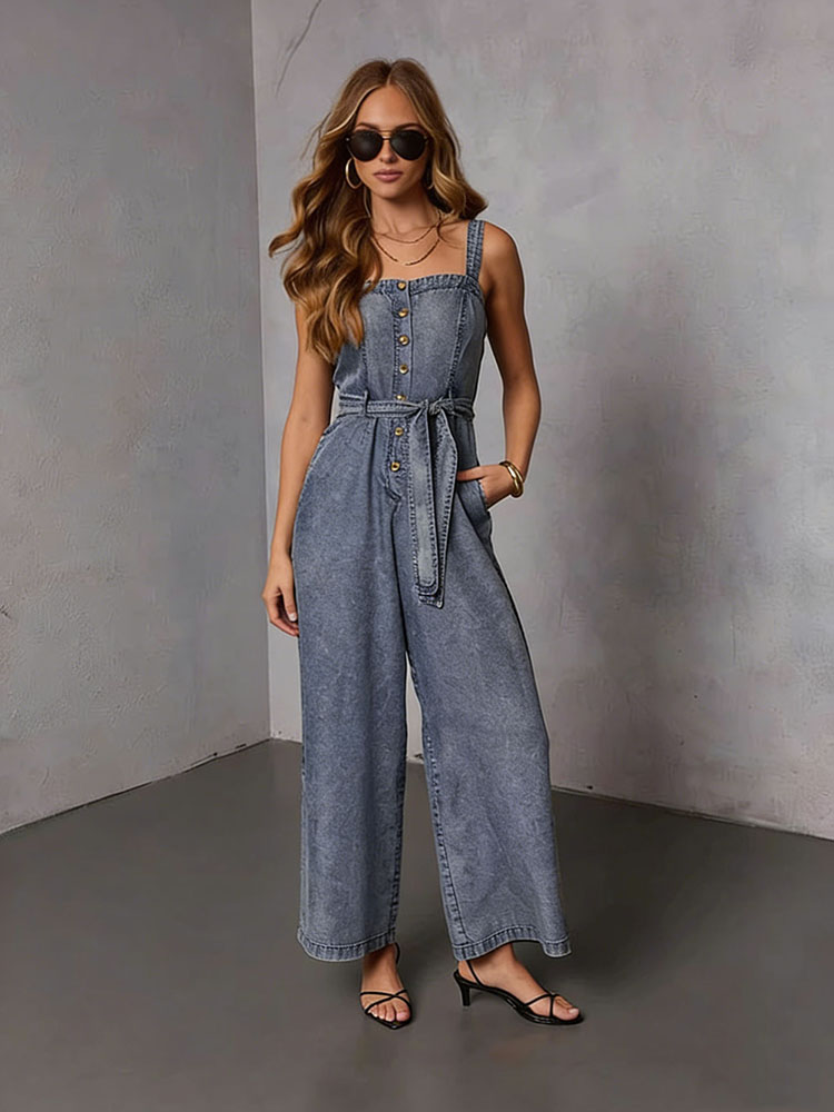 Street Fashion Denim - Macacões Jeans Femininos Vintage de Verão