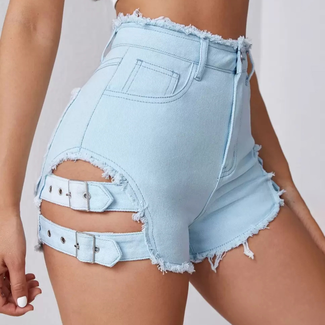 Street Fashion Denim - Shorts Jeans Feminino Cintura Alta com