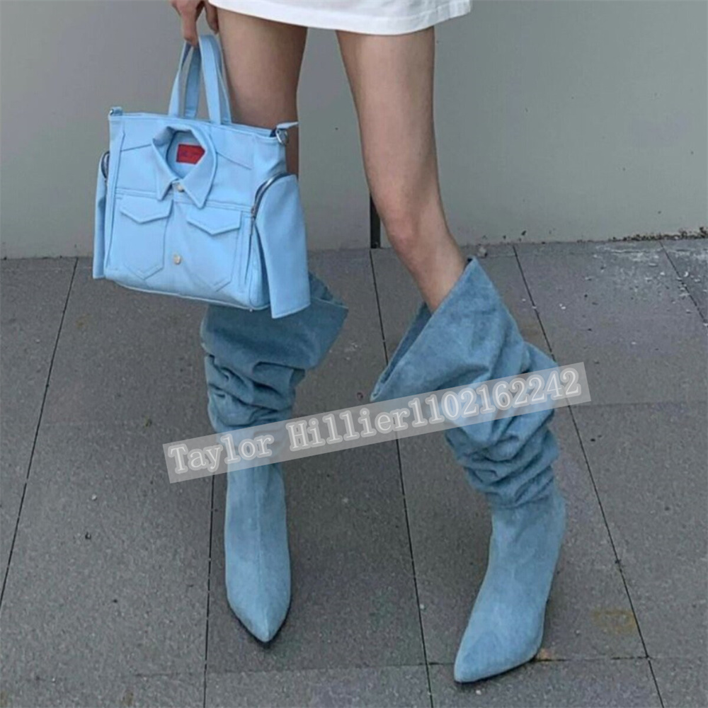 Street Fashion Denim - Botas Femininas de Salto Agulha com