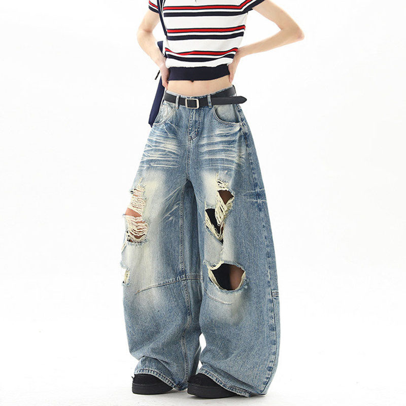 Street Fashion Denim - Calças Jeans Rasgadas de Estilo Americano