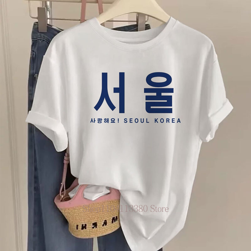 Street Fashion Seoul - Camisetas Femininas com Estampa Gráfica de
