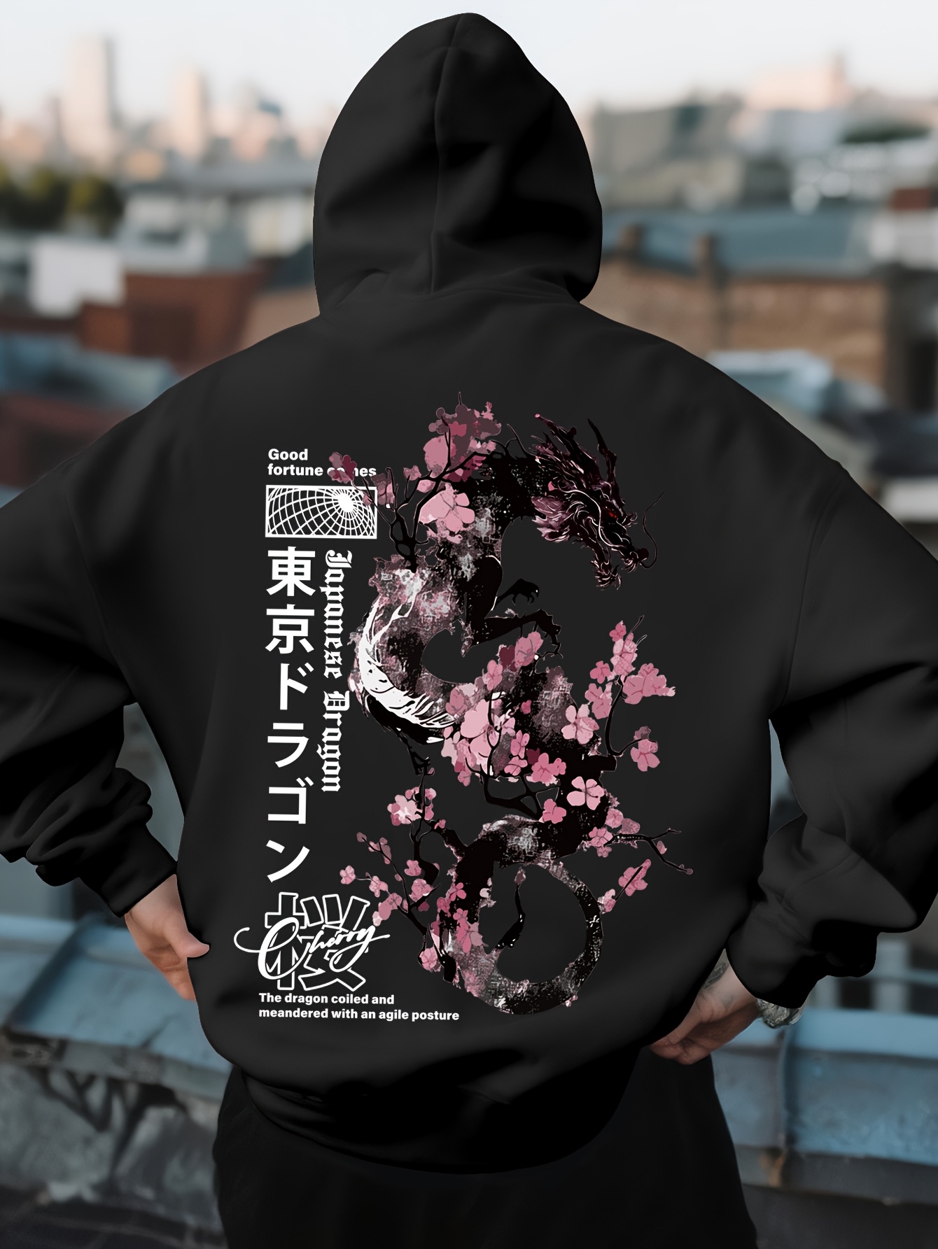 Street Fashion Asian - Hoodie Masculino Hip Hop com Estampa