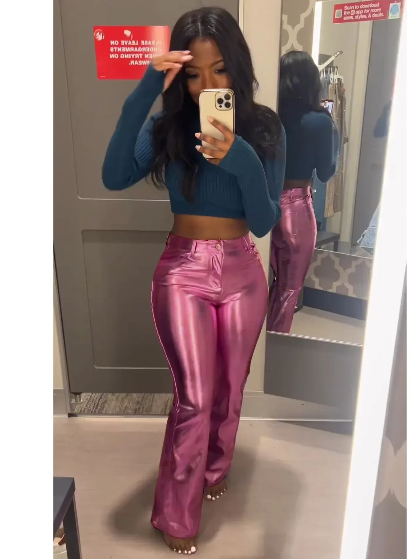 Street Fashion Fall 2025 - Mulheres streetwear brilhante cintura alta reta