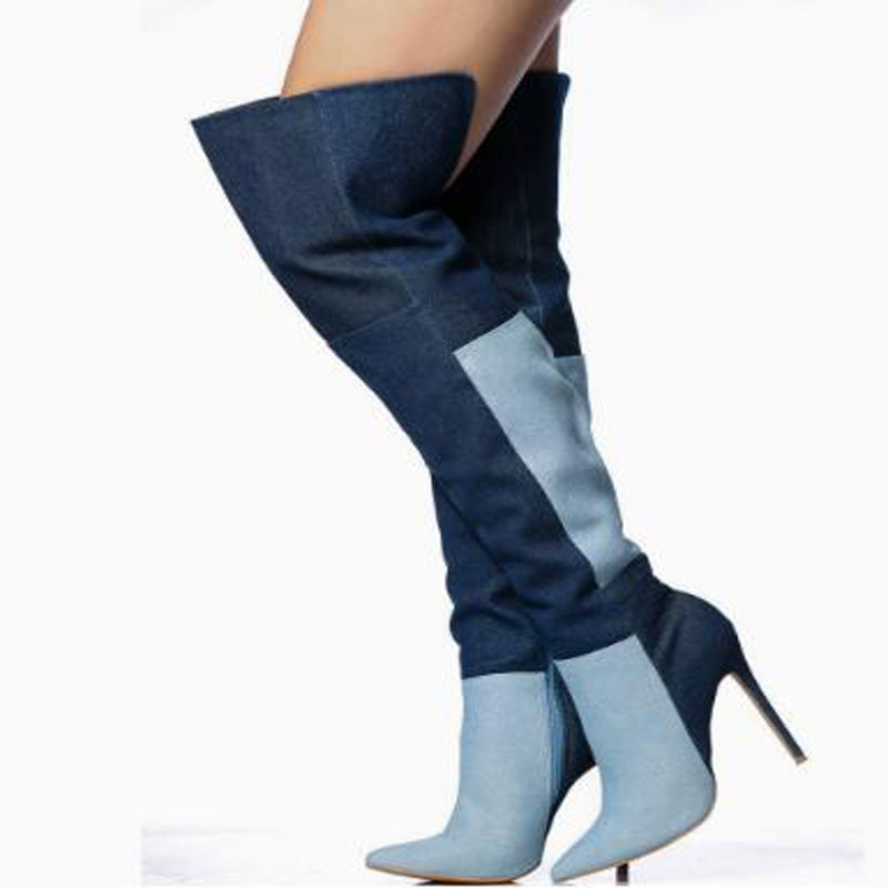 Botas Femininas Longas de Jean - Street Fashion Denim avaliação e preço