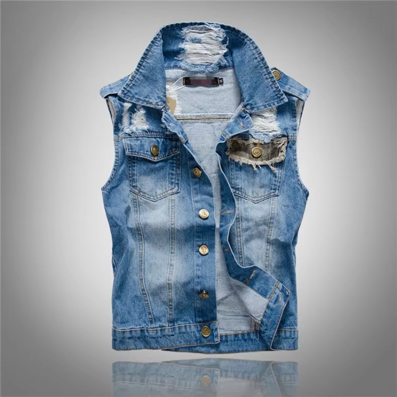 Homens Slim Denim Coletes Jaqu - Street Fashion Style Male avaliação e preço