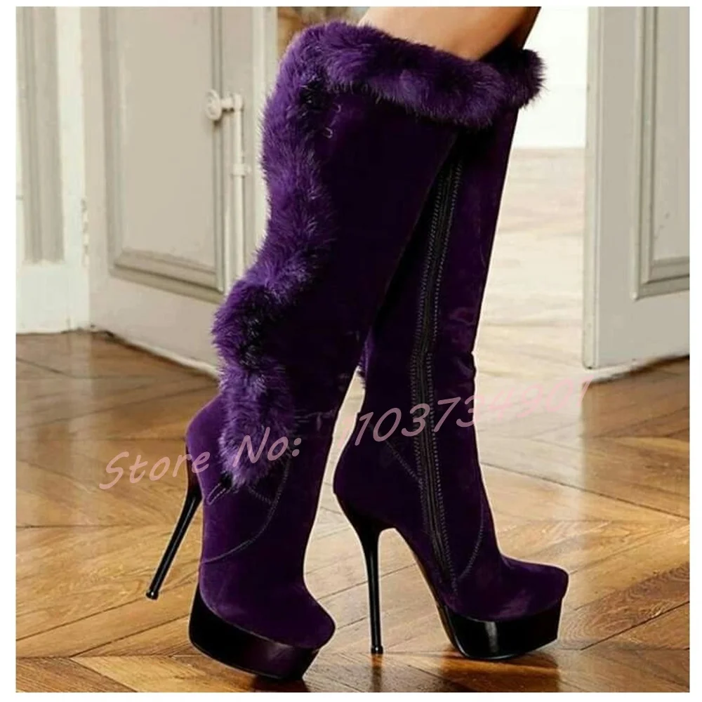 Furry Metal Heel Platform Bota - Street Fashion Ladies avaliação e preço