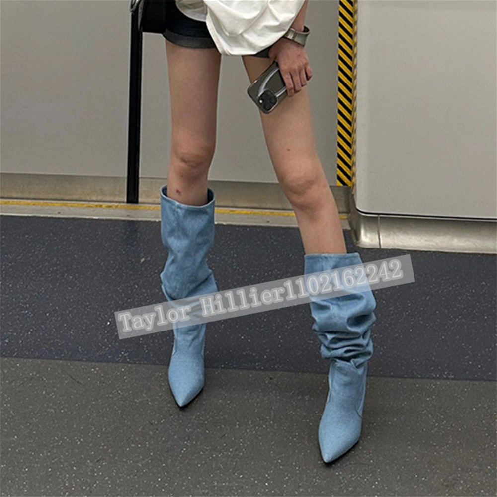 Botas Femininas de Salto Agulh - Street Fashion Denim avaliação e preço