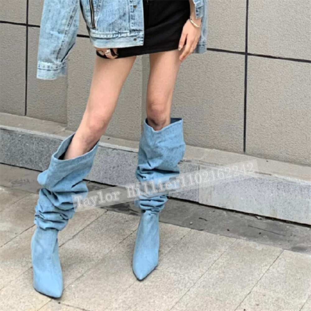 Botas Femininas de Salto Agulh - Street Fashion Denim avaliação e preço