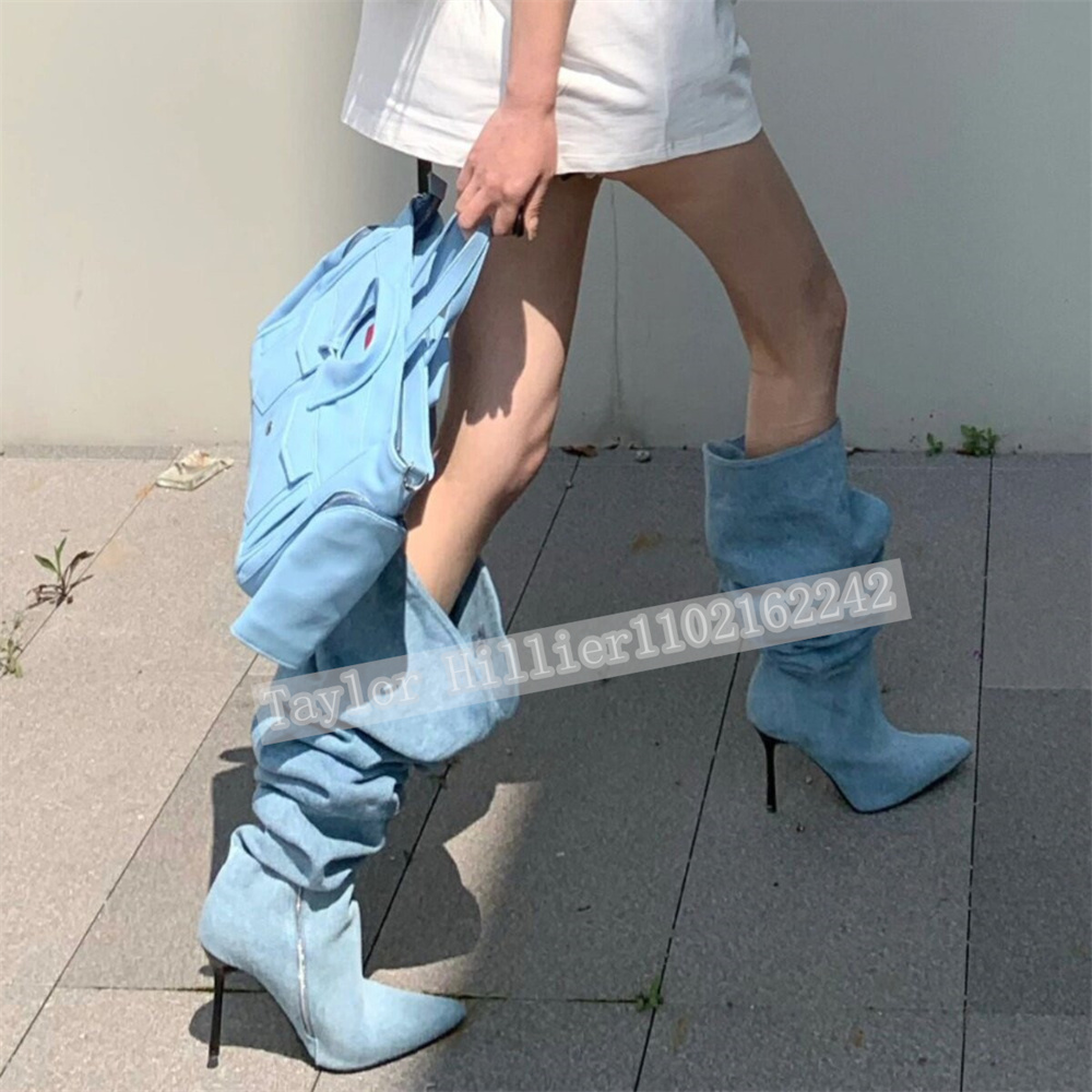 Botas Femininas de Salto Agulh - Street Fashion Denim avaliação e preço