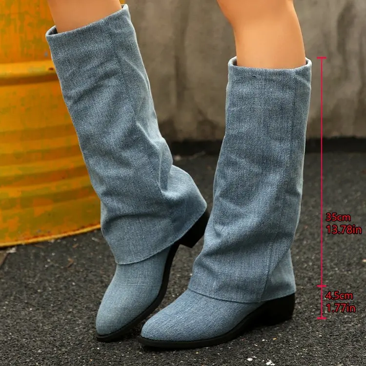 Botas altas do joelho das mulh - Street Fashion Denim avaliação e preço